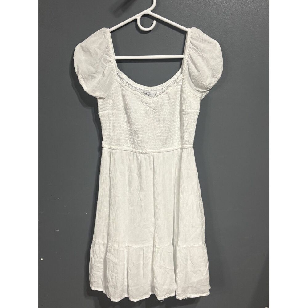 Hollister White Puff Sleeve Smocked Mini Dress Cottagecore Size Medium